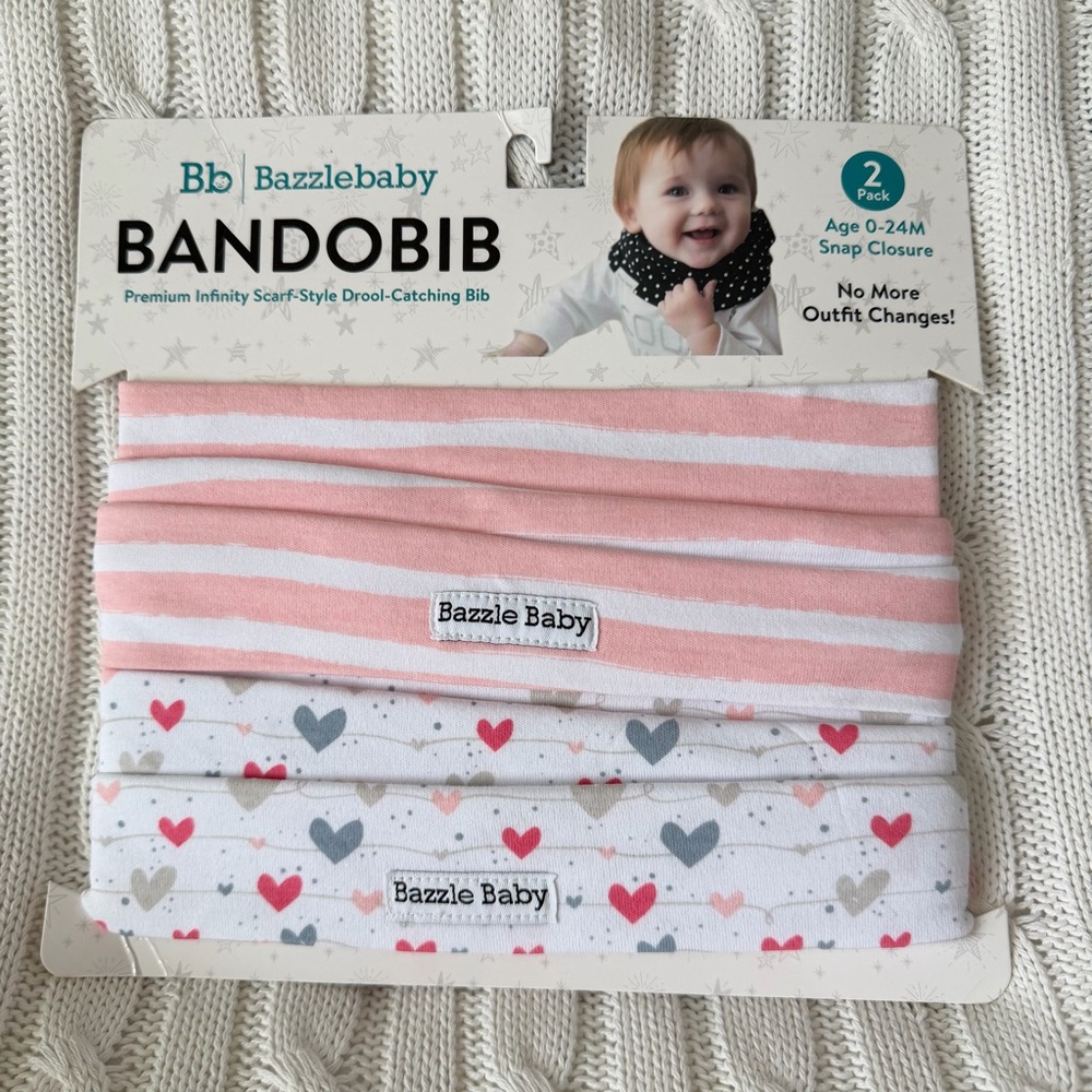 Bazzlebaby Bandobib Infant Scarf Style Infinity Bib NEW 2 Pack Baby Girl Hearts